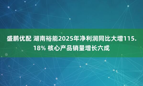 盛鹏优配 湖南裕能2025年净利润同比大增115.18% 核心产品销量增长六成
